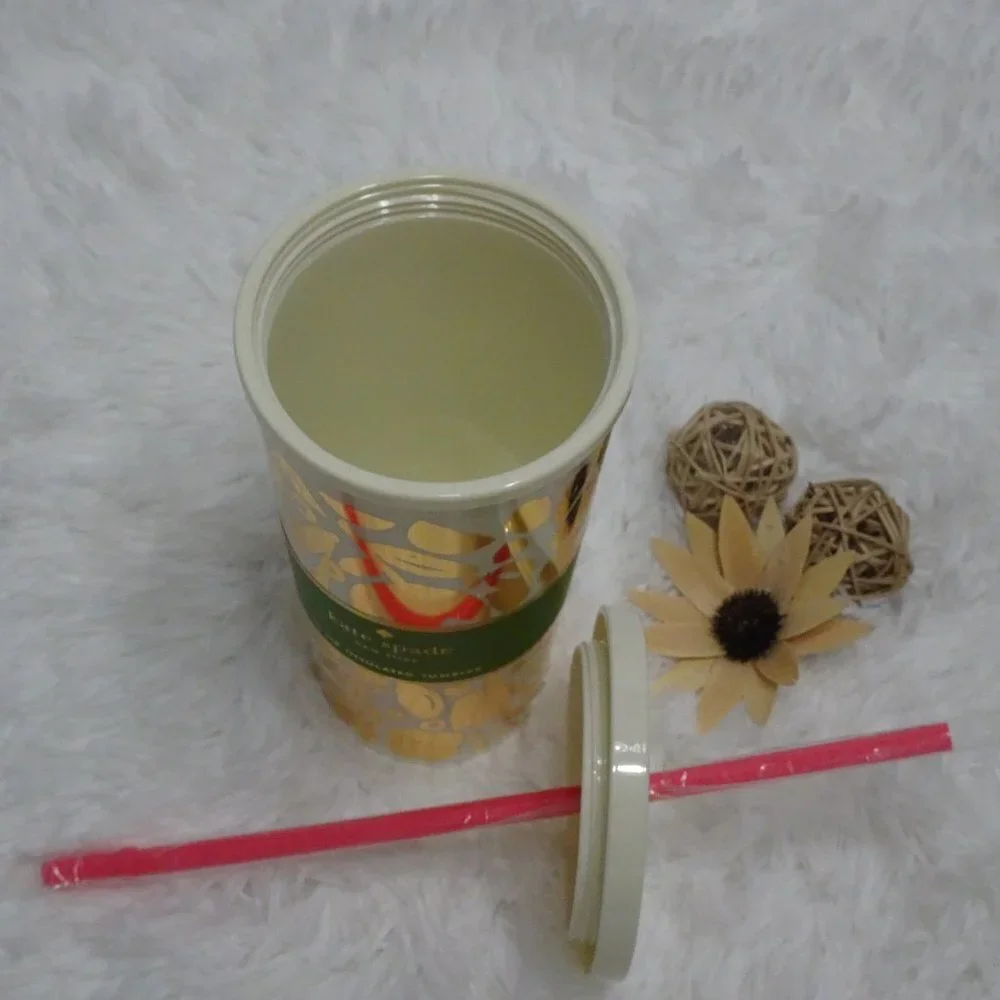 Kate Spade GOLDEN FLORAL Tumbler With Lid Acrylic Preppy Floral Stylish